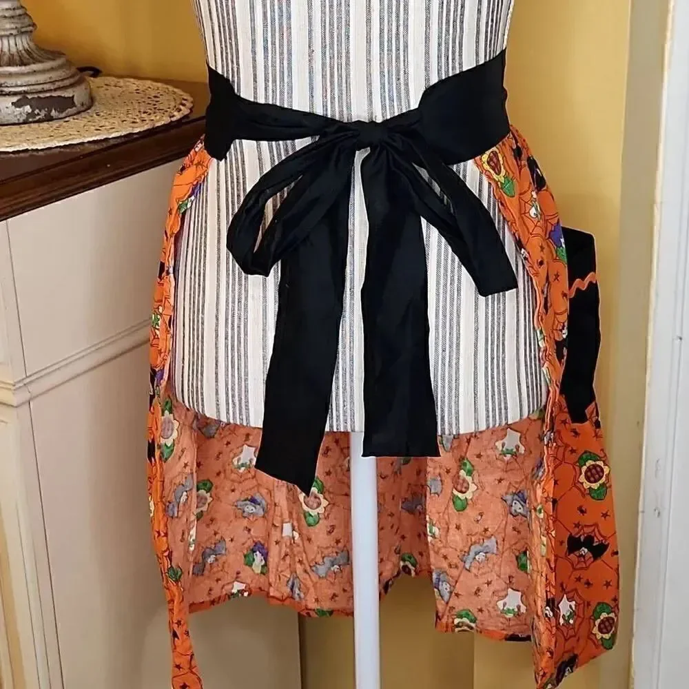 Halloween orange and black half apron womens